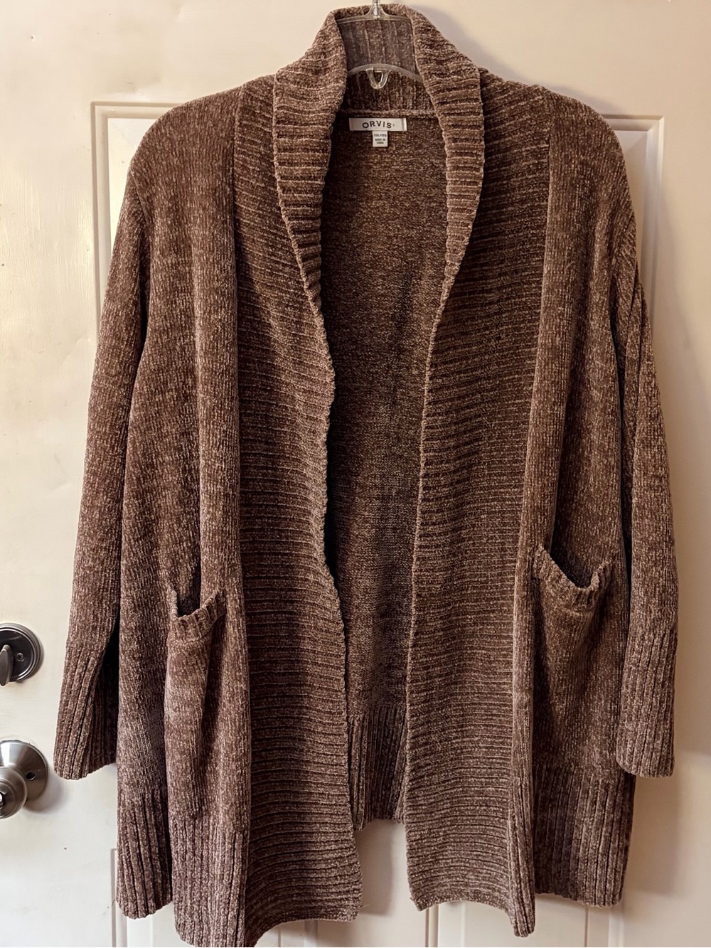 Orvis Brown Chenille Open-Front Shawl Cardigan